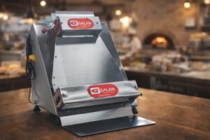 O segredo para abrir 400 discos de pizza por hora: modeladora de massa de pizza da Ggalan